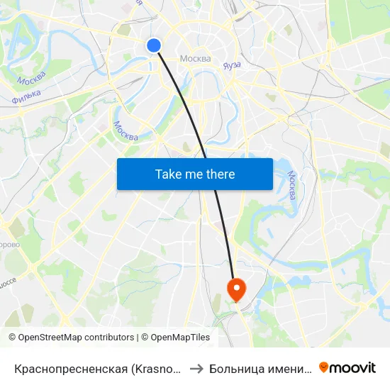 Краснопресненская (Krasnopresnenskaya) to Больница имени Буянова map