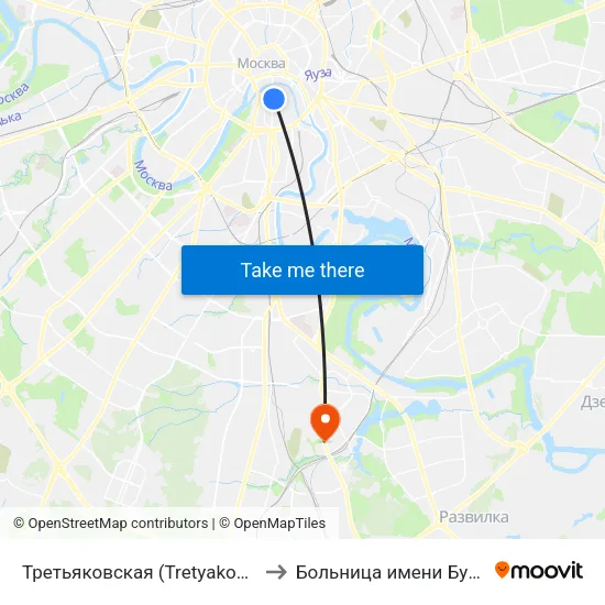Третьяковская (Tretyakovskaya) to Больница имени Буянова map