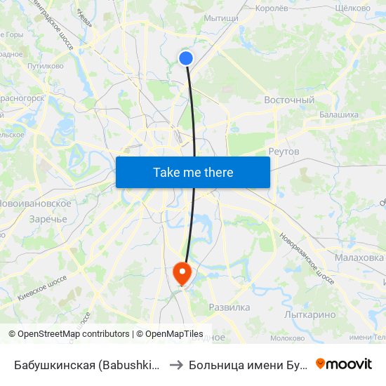 Бабушкинская (Babushkinskaya) to Больница имени Буянова map