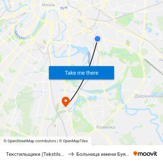 Текстильщики (Tekstilschiki) to Больница имени Буянова map
