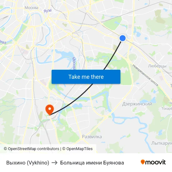 Выхино (Vykhino) to Больница имени Буянова map
