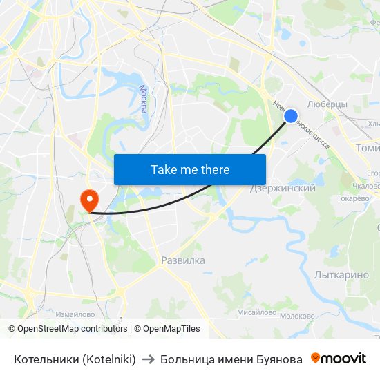 Котельники (Kotelniki) to Больница имени Буянова map