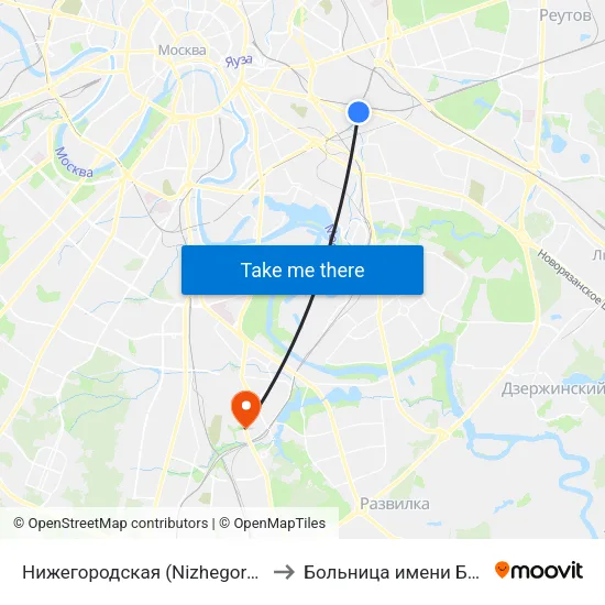 Нижегородская (Nizhegorodskaya) to Больница имени Буянова map