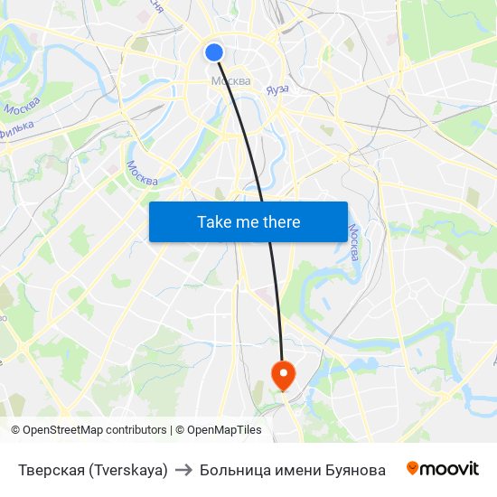 Тверская (Tverskaya) to Больница имени Буянова map