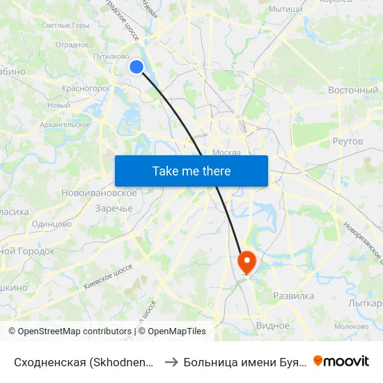 Сходненская (Skhodnenskaya) to Больница имени Буянова map
