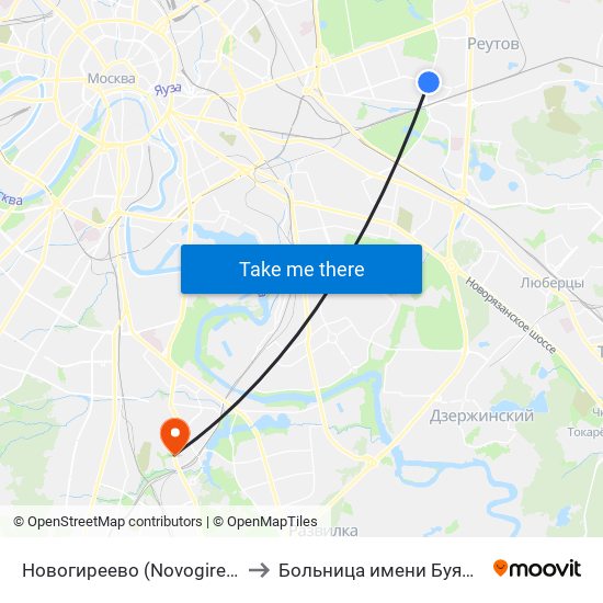 Новогиреево (Novogireevo) to Больница имени Буянова map