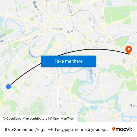 Юго-Западная (Yugo-Zapadnaya) to Государственный университет управления map
