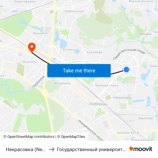 Некрасовка (Nekrasovka) to Государственный университет управления map