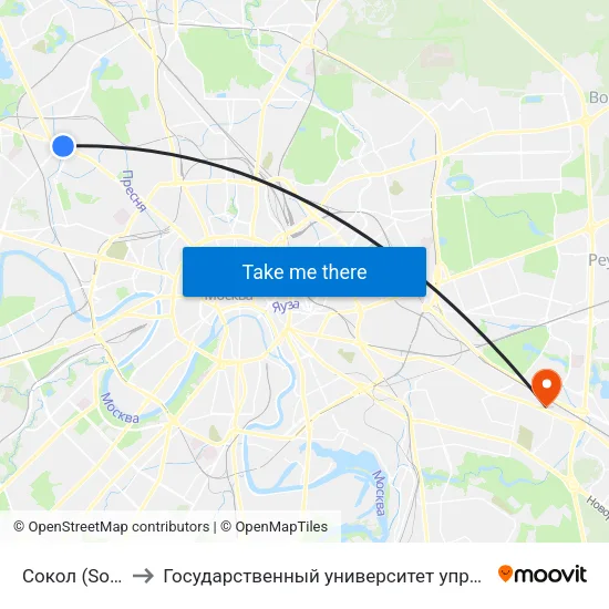 Сокол (Sokol) to Государственный университет управления map