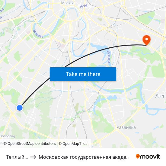 Теплый Стан (Teply Stan) to Московская государственная академия ветеринарной медицины и биотехнологии имени К. И. Скрябина map