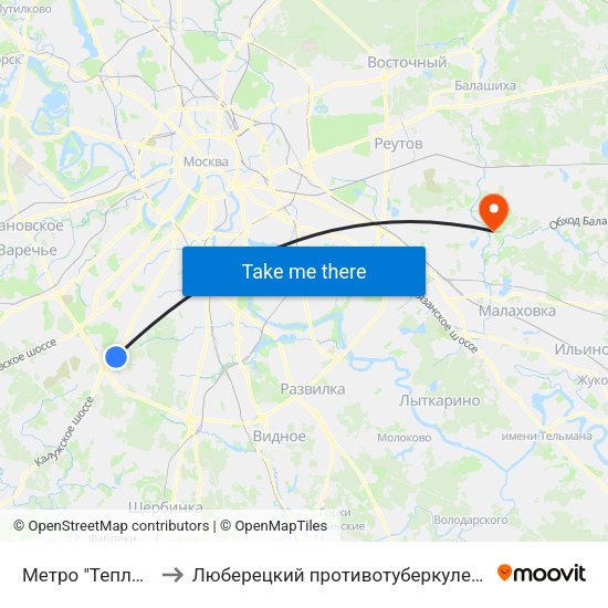 Метро "Теплый Стан" to Люберецкий противотуберкулезный диспансер map