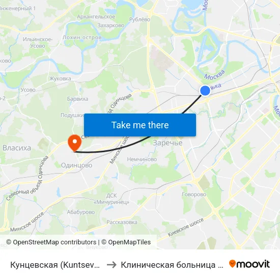 Кунцевская (Kuntsevskaya) to Клиническая больница № 123 map
