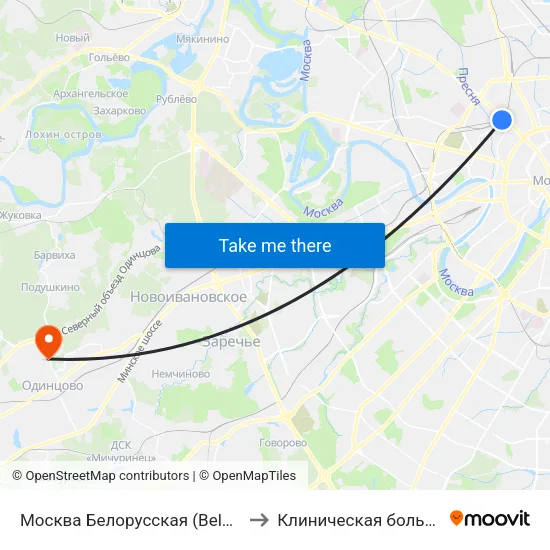 Москва Белорусская (Belorussky Station) to Клиническая больница № 123 map
