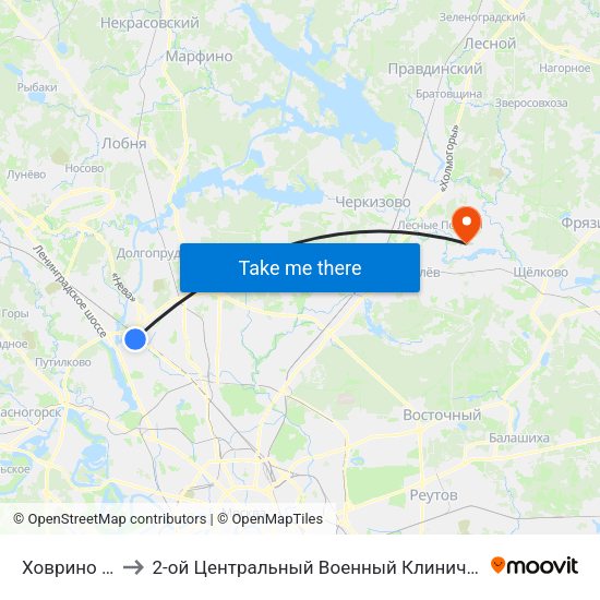 Ховрино (Khovrino) to 2-ой Центральный Военный Клинический Госпиталь им. Мандрыка map