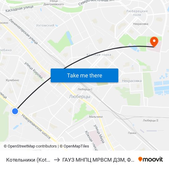 Котельники (Kotelniki) to ГАУЗ МНПЦ МРВСМ ДЗМ, Филиал 3 map