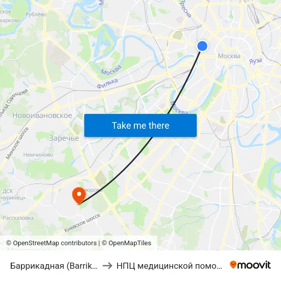 Баррикадная (Barrikadnaya) to НПЦ медицинской помощи детям map