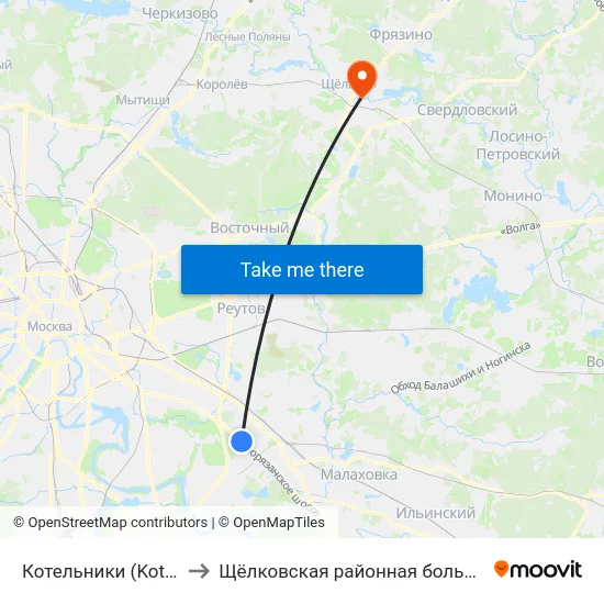 Котельники (Kotelniki) to Щёлковская районная больница № 1 map