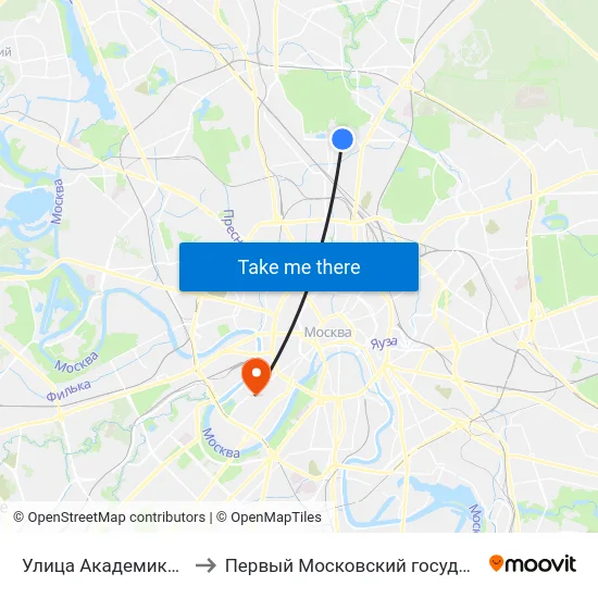 Улица Академика Королева (Ulitsa Akademika Koroleva) to Первый Московский государственный медицинский университет им. И. М. Сеченова map