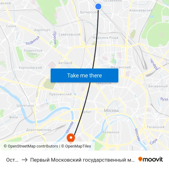 Останкино to Первый Московский государственный медицинский университет им. И. М. Сеченова map