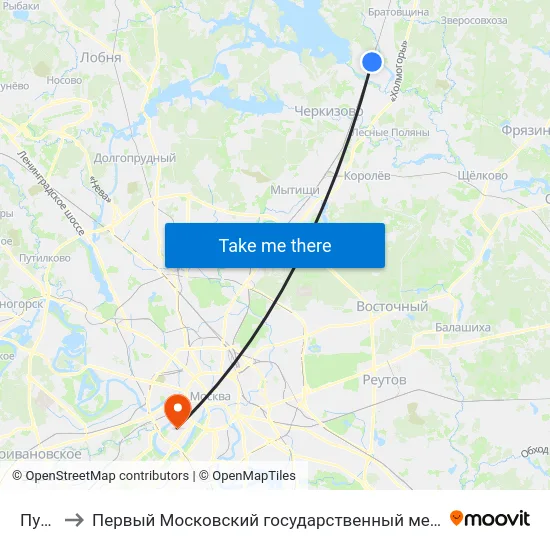 Пушкино to Первый Московский государственный медицинский университет им. И. М. Сеченова map