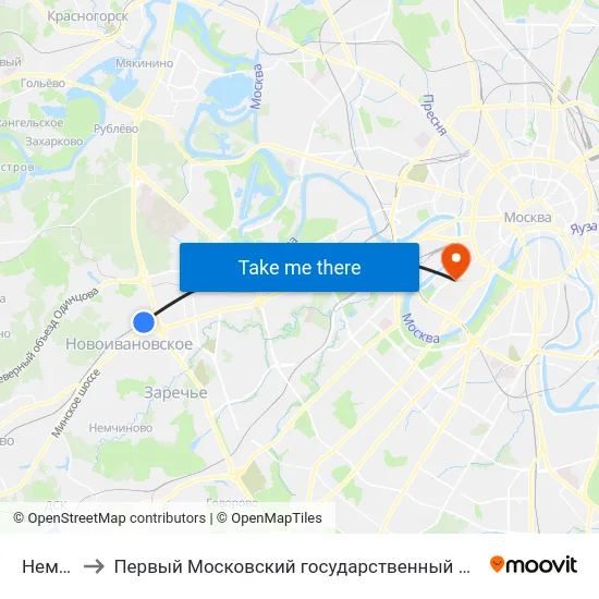 Немчиновка to Первый Московский государственный медицинский университет им. И. М. Сеченова map
