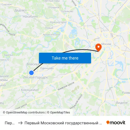 Перхушково to Первый Московский государственный медицинский университет им. И. М. Сеченова map