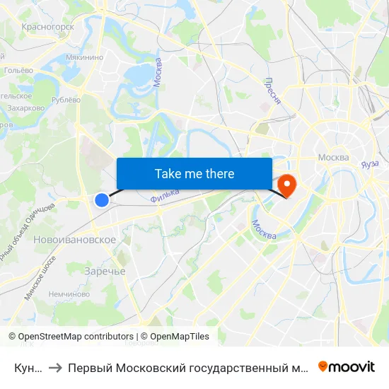 Кунцево-2 to Первый Московский государственный медицинский университет им. И. М. Сеченова map