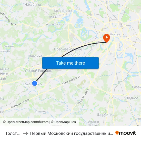 Толстопальцево to Первый Московский государственный медицинский университет им. И. М. Сеченова map