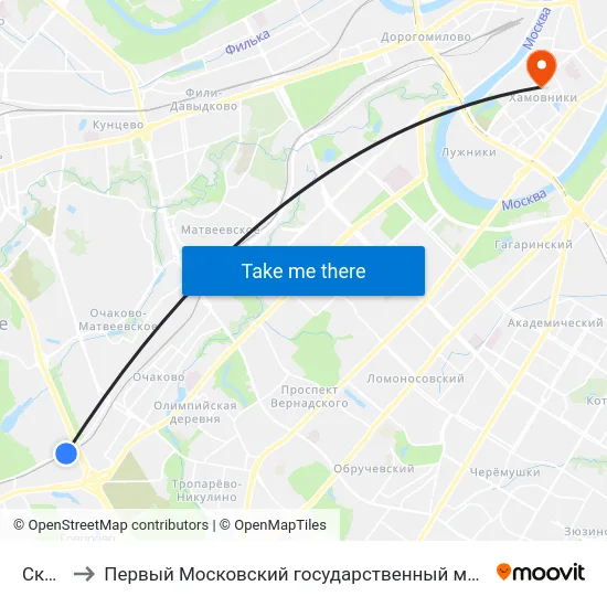 Сколково to Первый Московский государственный медицинский университет им. И. М. Сеченова map