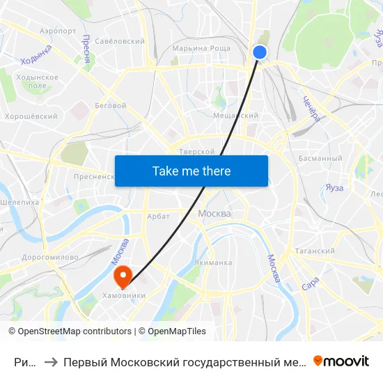 Рижская to Первый Московский государственный медицинский университет им. И. М. Сеченова map