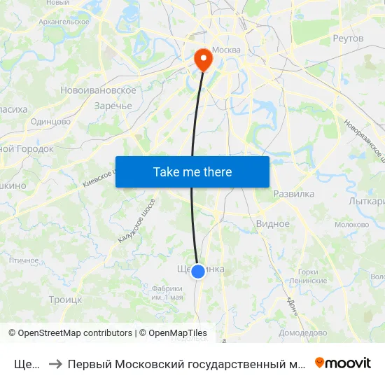Щербинка to Первый Московский государственный медицинский университет им. И. М. Сеченова map