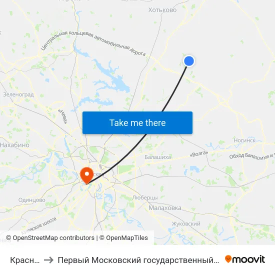 Красноармейск to Первый Московский государственный медицинский университет им. И. М. Сеченова map