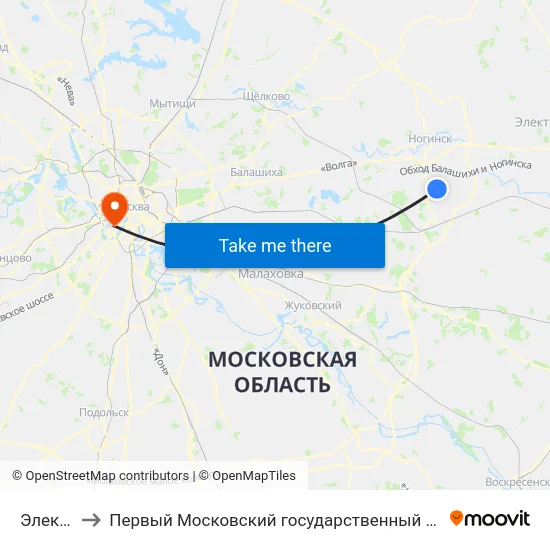Электросталь to Первый Московский государственный медицинский университет им. И. М. Сеченова map