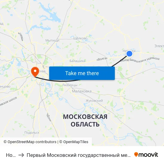 Ногинск to Первый Московский государственный медицинский университет им. И. М. Сеченова map