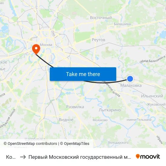 Коренево to Первый Московский государственный медицинский университет им. И. М. Сеченова map