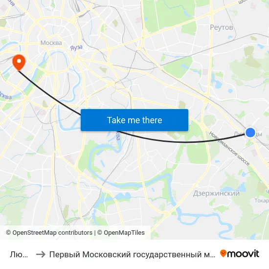 Люберцы-1 to Первый Московский государственный медицинский университет им. И. М. Сеченова map