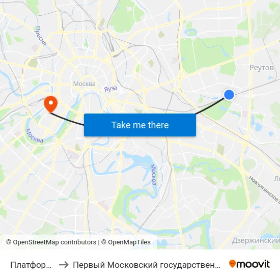 Платформа Новогиреево to Первый Московский государственный медицинский университет им. И. М. Сеченова map