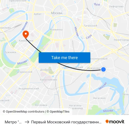 Метро "Кожуховская" to Первый Московский государственный медицинский университет им. И. М. Сеченова map