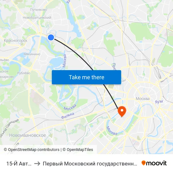 15-Й Автобусный Парк to Первый Московский государственный медицинский университет им. И. М. Сеченова map