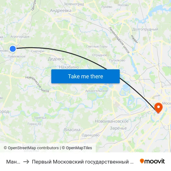 Манихино-1 to Первый Московский государственный медицинский университет им. И. М. Сеченова map