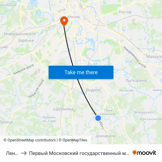 Ленинская to Первый Московский государственный медицинский университет им. И. М. Сеченова map