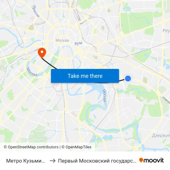 Метро Кузьминки (Волгоградский проспект) to Первый Московский государственный медицинский университет им. И. М. Сеченова map