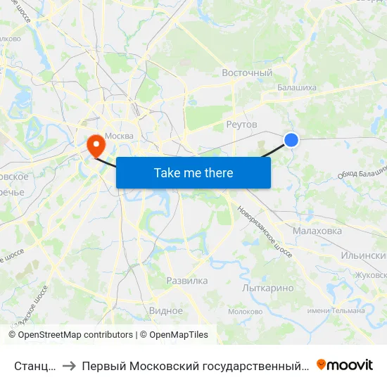 Станция Кучино to Первый Московский государственный медицинский университет им. И. М. Сеченова map