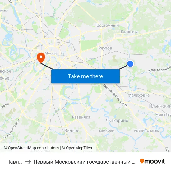 Павлино д.15 to Первый Московский государственный медицинский университет им. И. М. Сеченова map