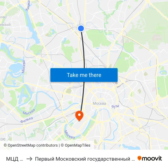 МЦД Окружная to Первый Московский государственный медицинский университет им. И. М. Сеченова map