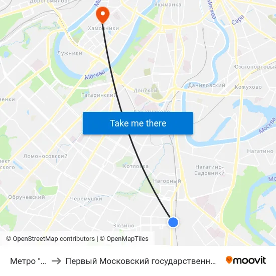 Метро "Варшавская" to Первый Московский государственный медицинский университет им. И. М. Сеченова map