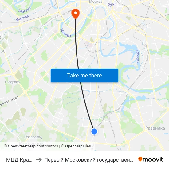 МЦД Красный Строитель to Первый Московский государственный медицинский университет им. И. М. Сеченова map