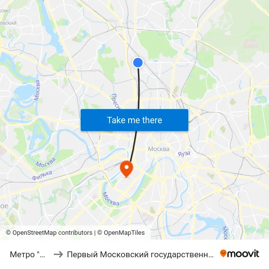 Метро "Фонвизинская" to Первый Московский государственный медицинский университет им. И. М. Сеченова map