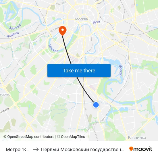 Метро "Кантемировская" to Первый Московский государственный медицинский университет им. И. М. Сеченова map