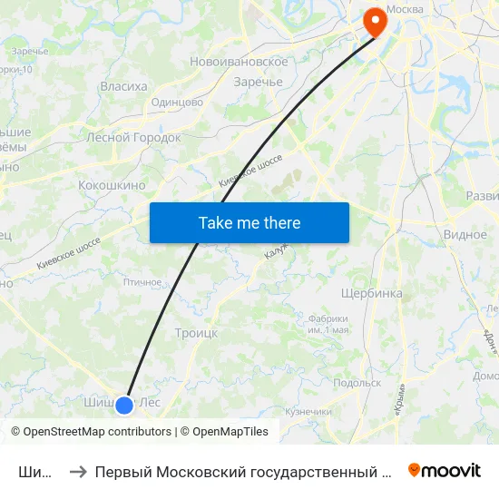 Шишкин лес to Первый Московский государственный медицинский университет им. И. М. Сеченова map